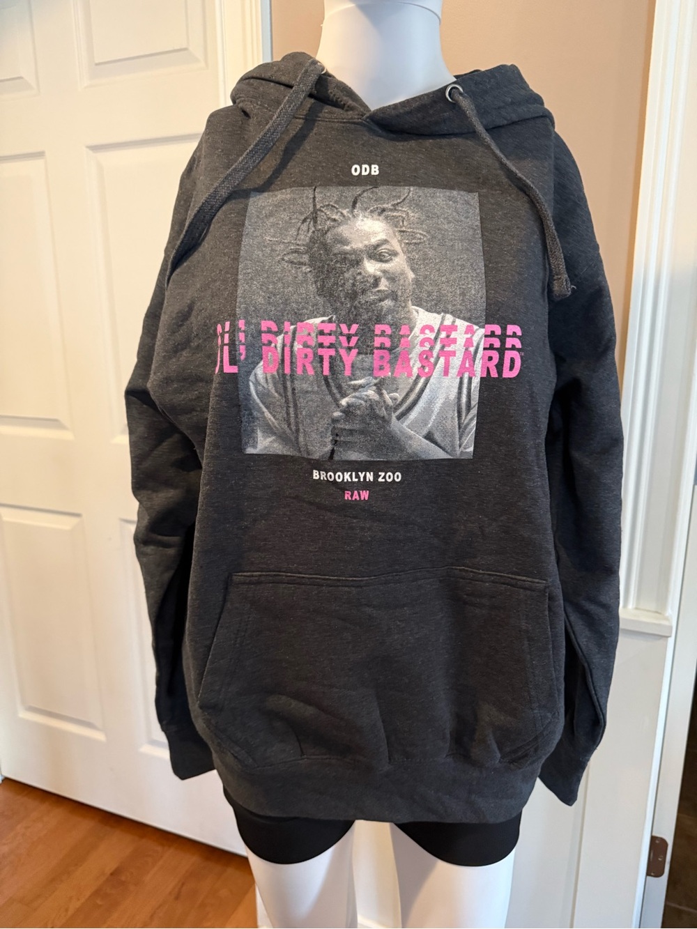 Forever 21 Charcoal Hoodie with Pink Graphic “ODB” size medium